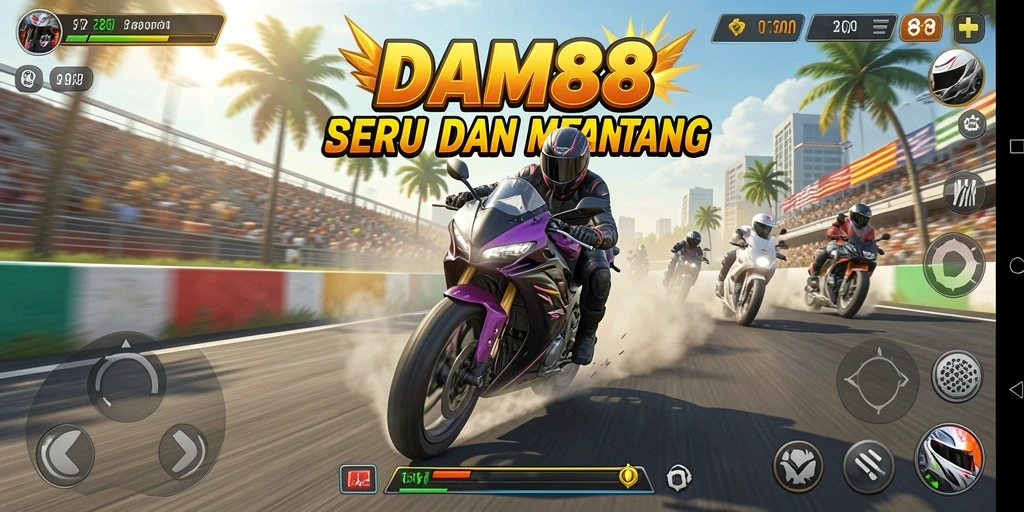 Tampilan gameplay balapan motor yang intens dan penuh aksi.