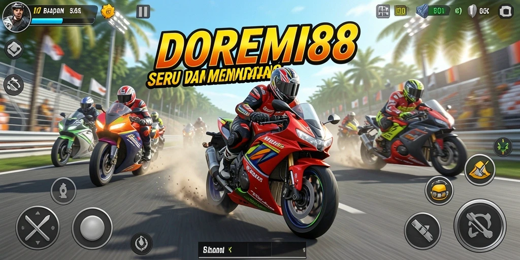 Gameplay seru DOREMI88 dengan balapan motor yang mendebarkan.