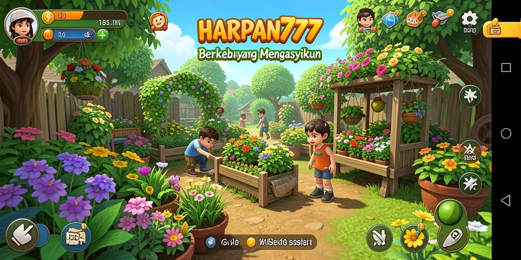 Tangkapan layar gameplay yang menunjukkan aktivitas berkebun yang menarik di HARAPAN777.