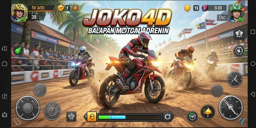 Tampilan gameplay seru dari JOKO4D dalam balapan motor.