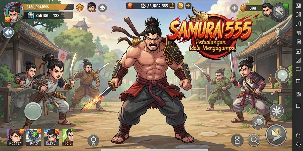Tangkapan layar gameplay SAMURAI555 menunjukan aksi samurai yang menarik.