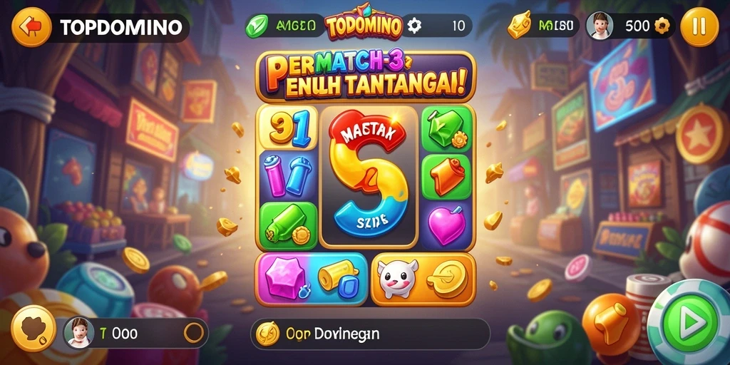 Tampilan dari gameplay seru TOPDOMINO saat mencocokkan item Match-3.