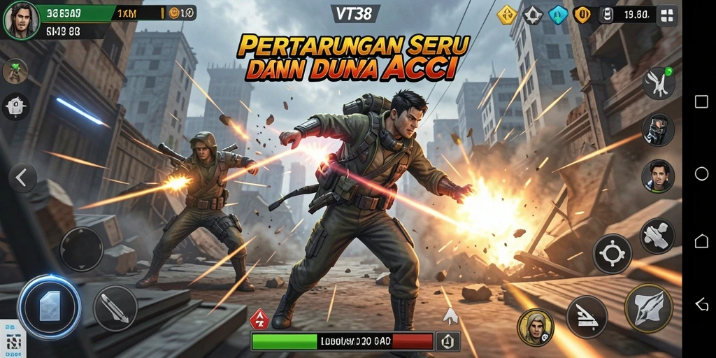 Tampilan aksi seru dalam gameplay VT38 dengan grafis menawan.