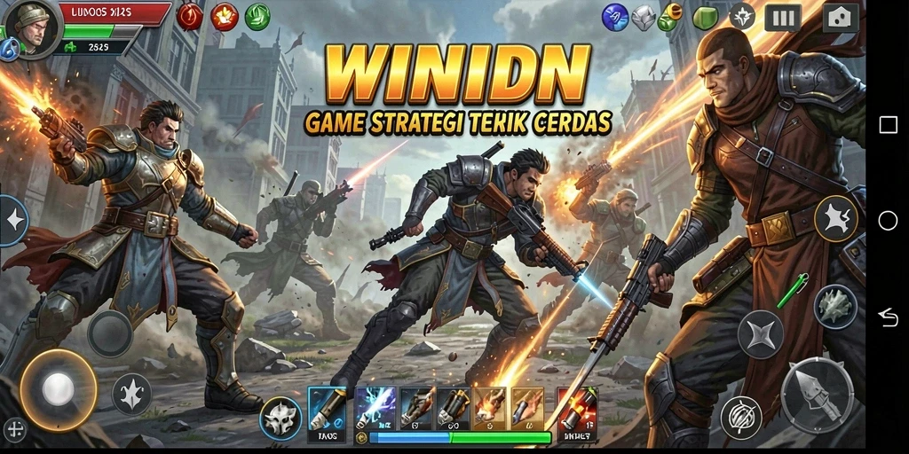 Tangkapan layar utama gameplay WINIDN yang menampilkan pertarungan taktis.